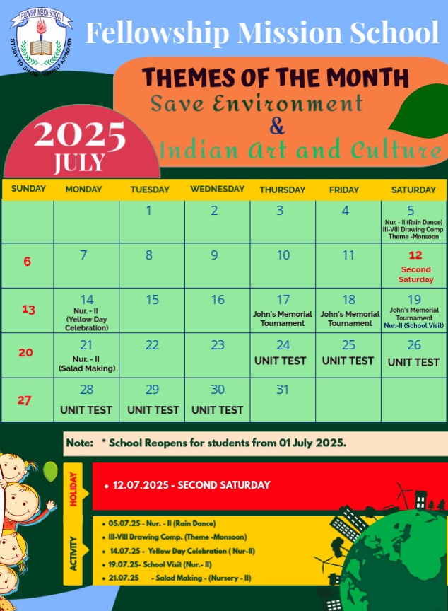 Academic Calendar of Month July 2025